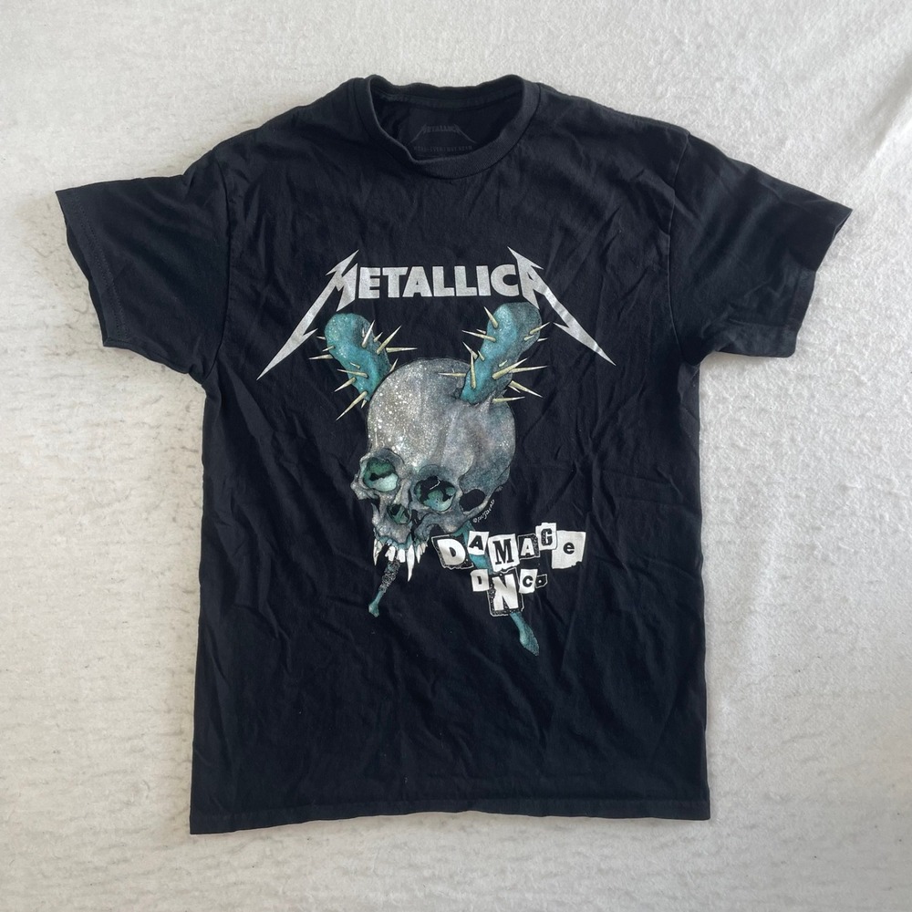 Metallica T-Shirt M Black Damage Inc Pushead Graphic Double Sided Rock Band Tee